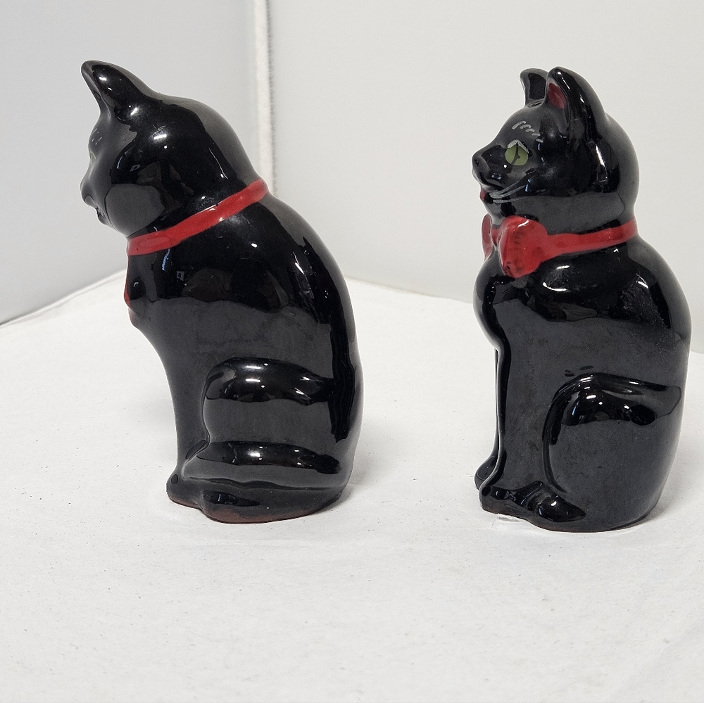 Vintage Shafford Redware Pottery Black CAT Salt & Pepper Shakers MCM - Picture 5 of 8